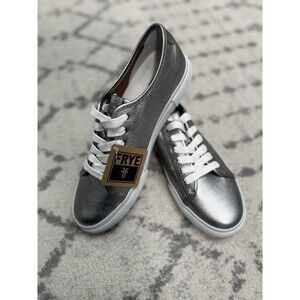 New Frye Women's Gia Low Lace Sneakers luxe Leather Dark Pewter metal size 7.5